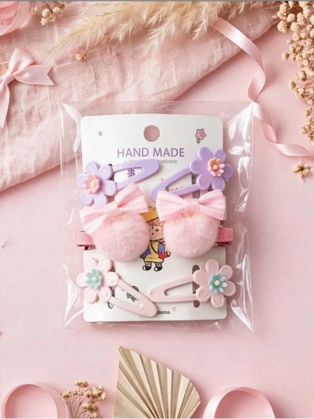 Handmade Pastel Pink & Lavender Hair Clip Set